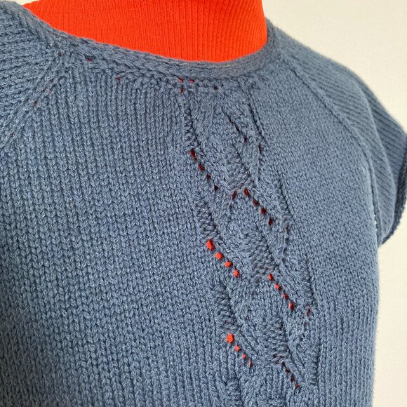 Blue Lace Front Tee Hand knit Small - Picture 2 of 10